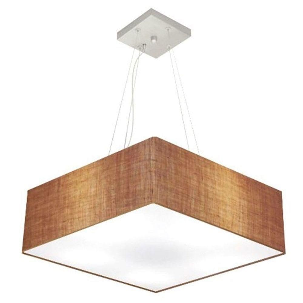 Lustre Pendente Quadrado Vivare Md-4032 Cúpula Em Tecido 15/50x50cm - Bivolt Palha 127/220v
