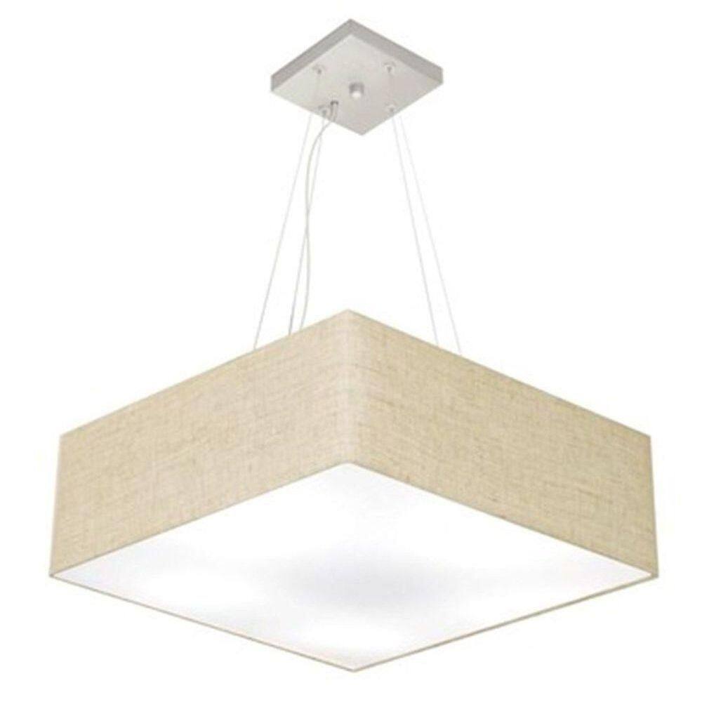 Lustre Pendente Quadrado Md-4198 Cúpula Em Tecido 15/60x60cm Rustico Bege - Bivolt