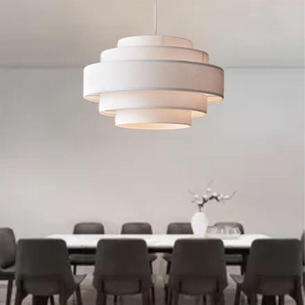 Lustre Pendente Vivare Md-4389 Cúpula Em Tecido Branca - Bivolt