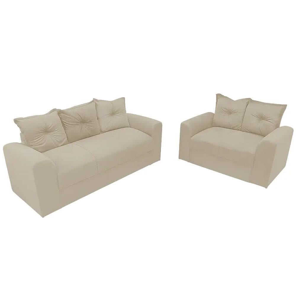 Conjunto de Sofá Porto com 2 e 3 Lugares Tecido Suede Felipe Estofados Cor Bege