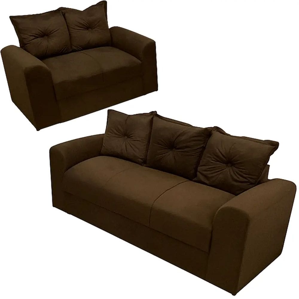 Conjunto de Sofá Porto com 2 e 3 Lugares Tecido Suede Felipe Estofados Cor Marrom