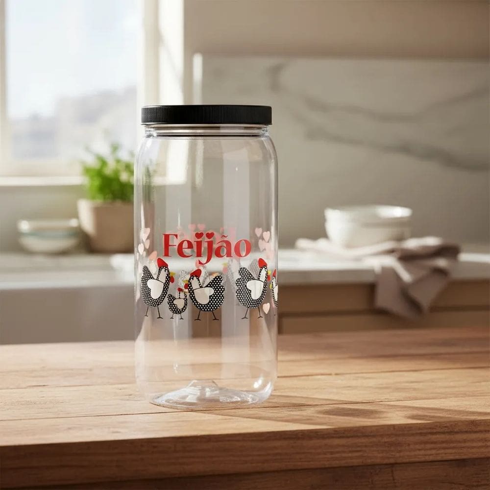 Pote Plástico Redondo Feijão Coleção Galinhas 2700ml
