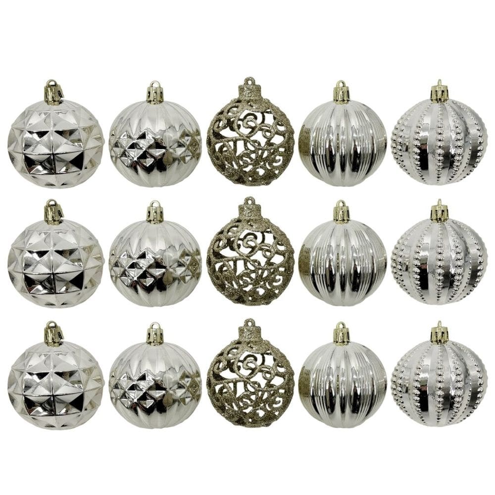 Kit 18 Bolas Natal Luxo Champanhe Textura Metalizada e Arabesco Glitter Vazado 6cm