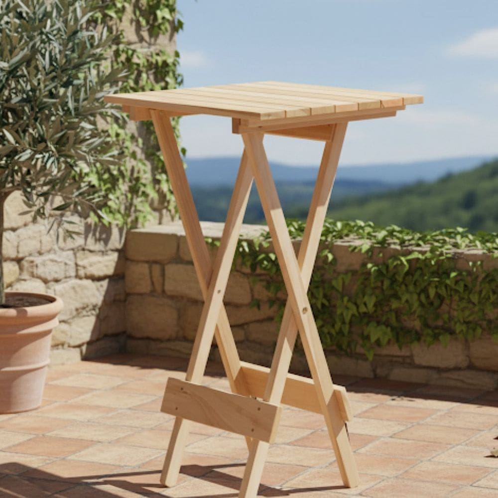 Mesa Bistrô Dobrável em Madeira Eucalipto sem Pintura Natural