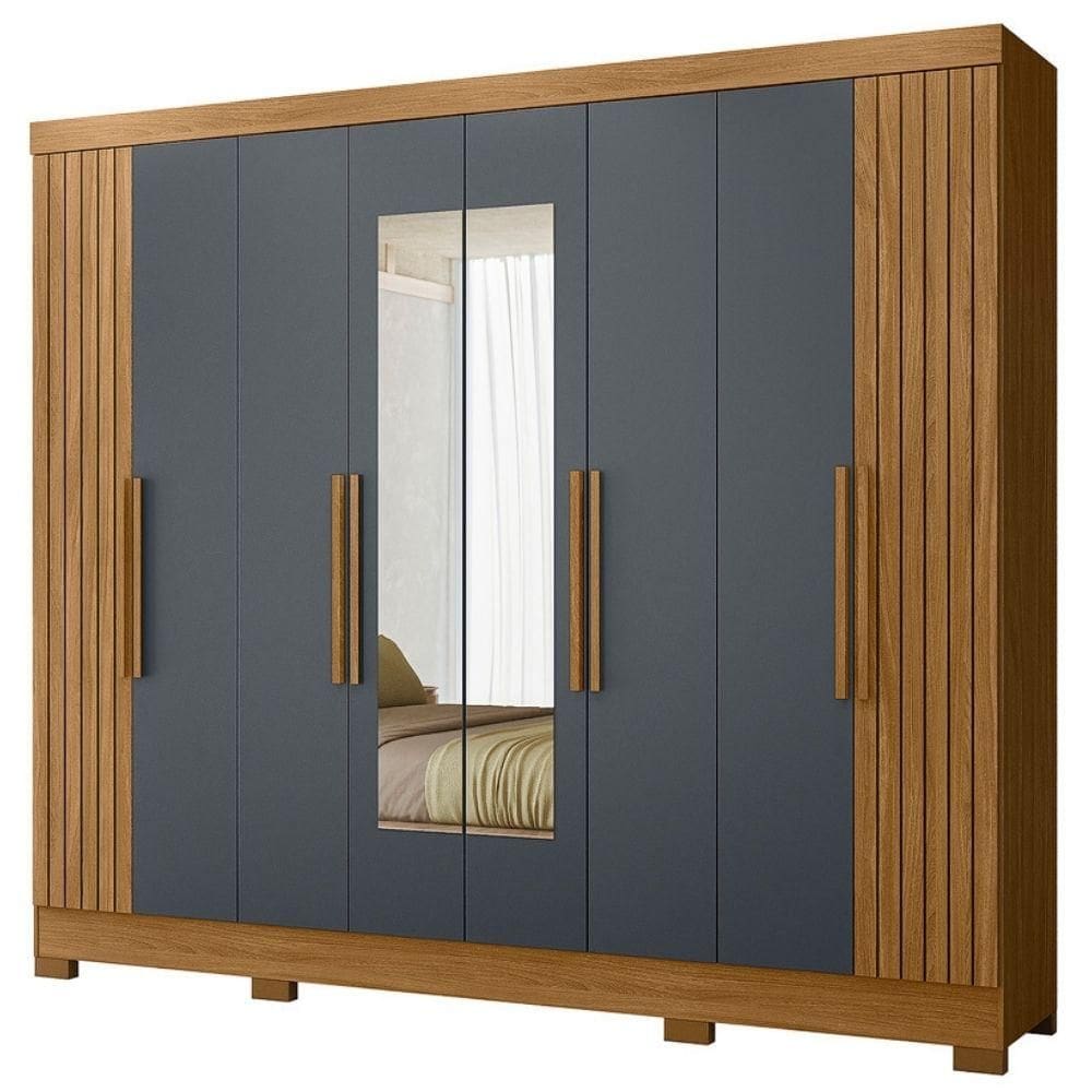 Guarda Roupa Casal Espelho 6P 236 cm Diplomata Freijo Off White Moval