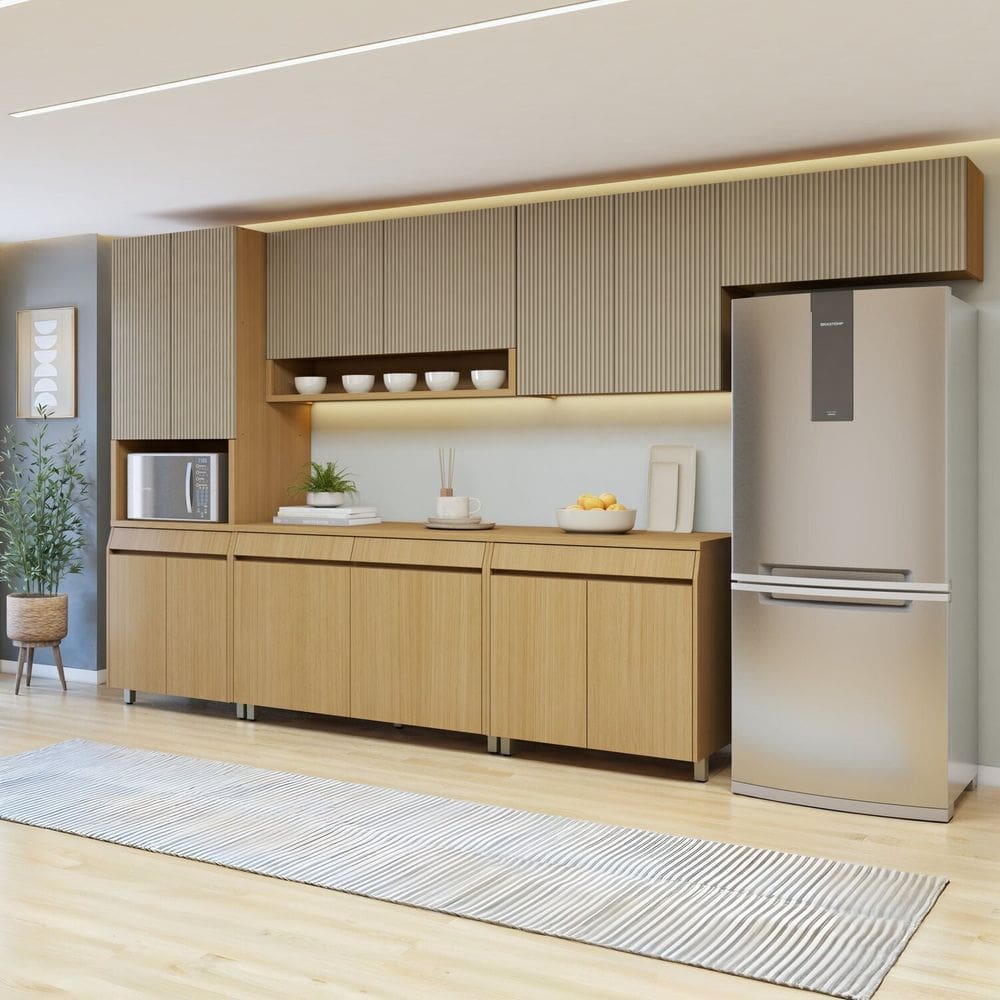 Cozinha Completa Modulada 6 Peças 13 Portas 6 Gavetas 100% Mdf Marrom