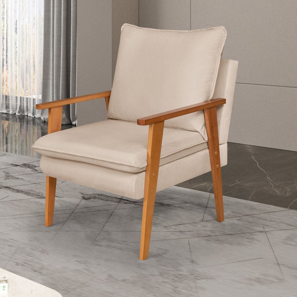 Poltrona para Sala de Estar Decorativa Veludo Efatá Bege