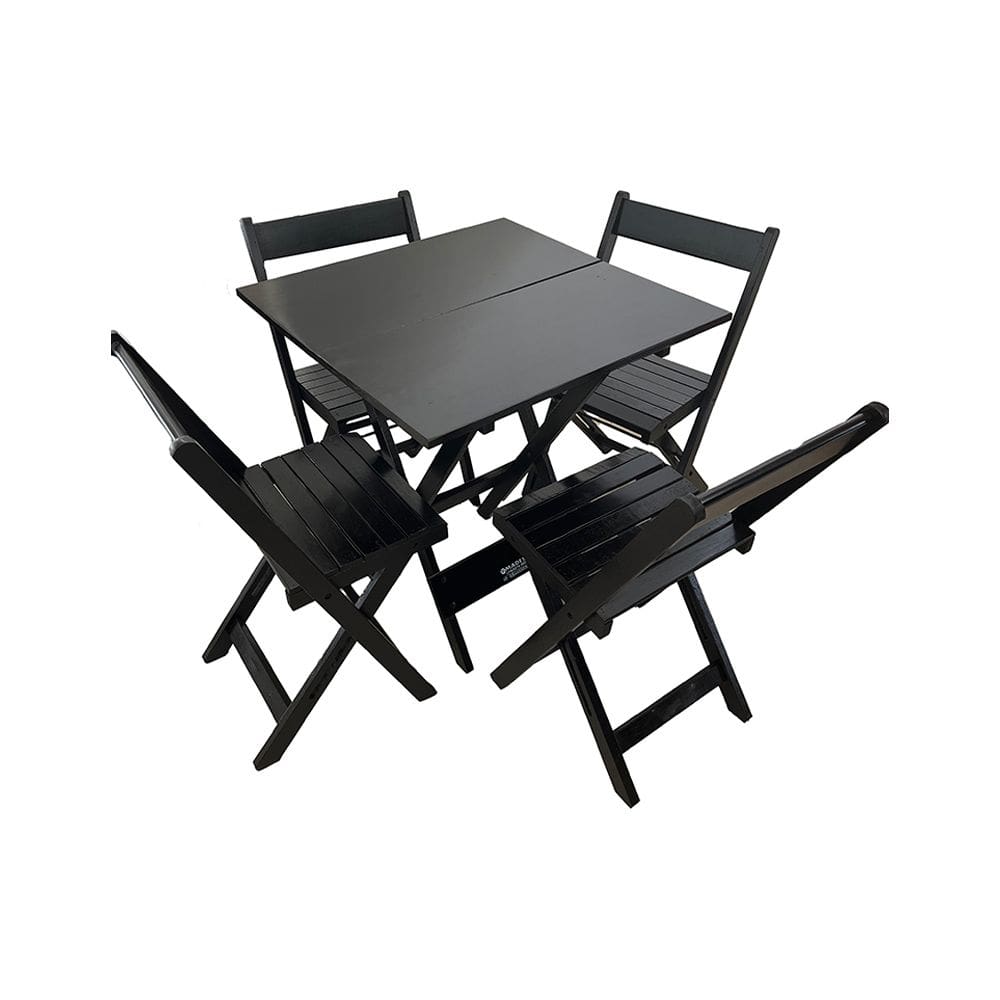 Conjunto de Mesa Dobrável para Pizzaria de Madeira 90x90 com 4 Cadeiras Preto