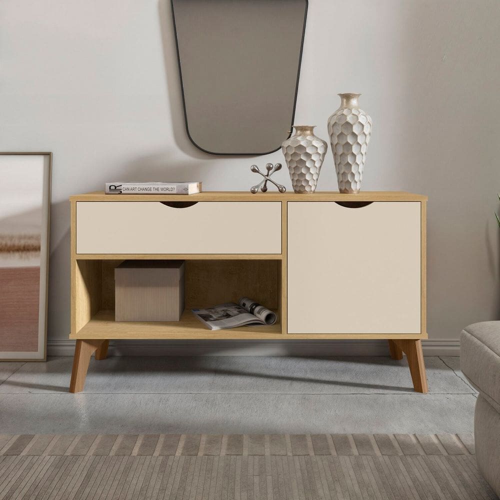 Buffet Aparador Multiuso 1 Porta e 1 Gaveta London Cinamomo/Off White