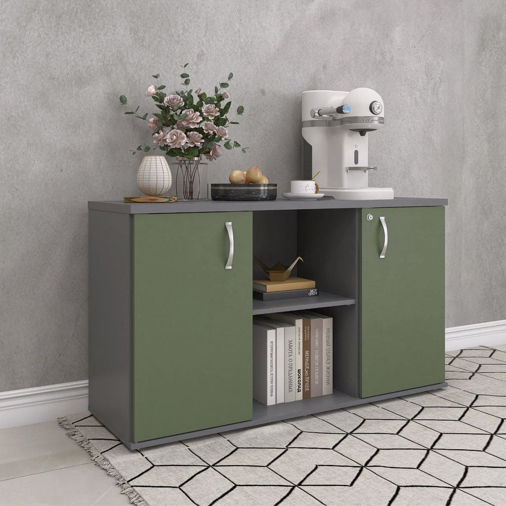 Armário Credenza 2 Portas Pivotante P25 Grafito/Salvia