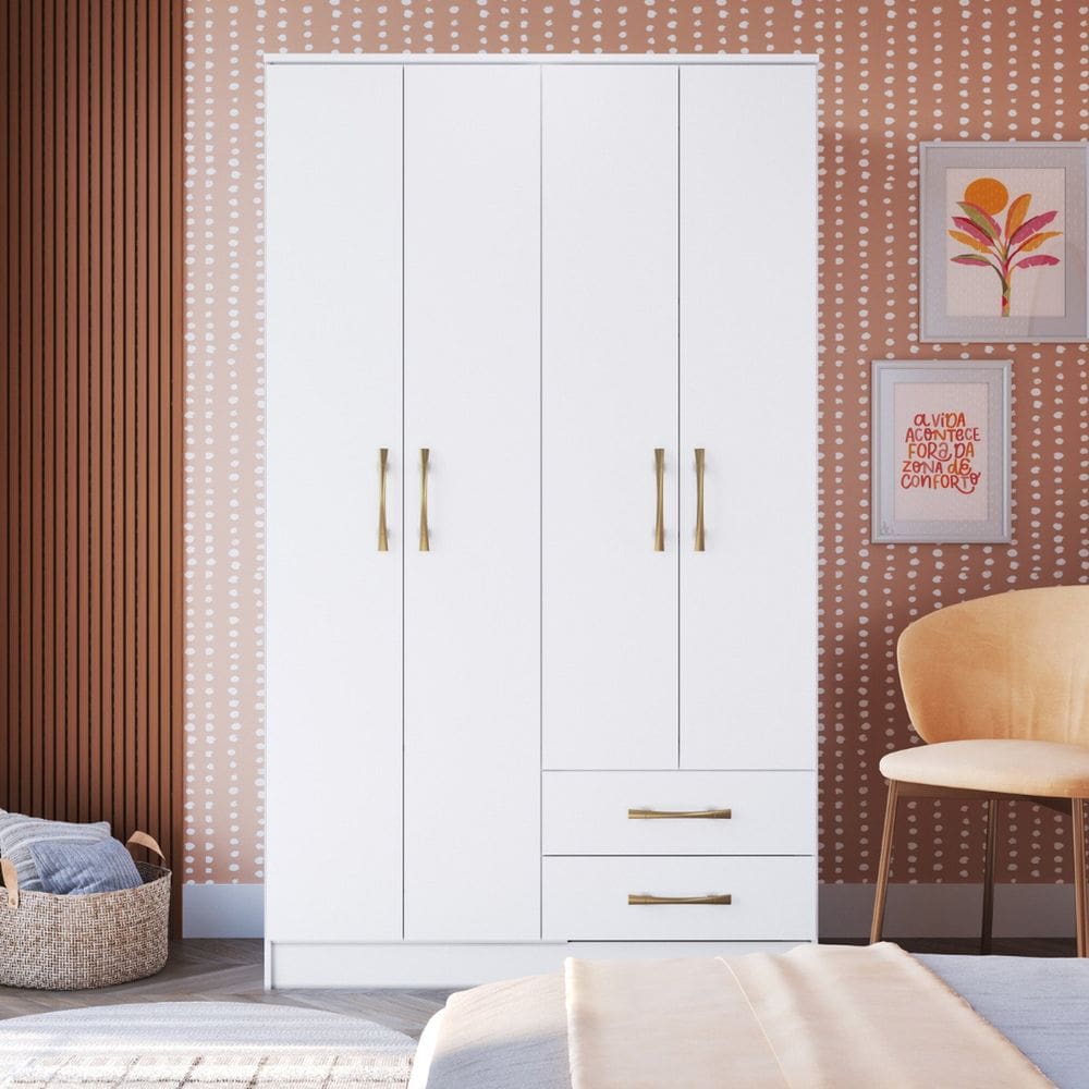 Guarda-roupa 4 Portas 2 Gavetas Tóquio Branco Line