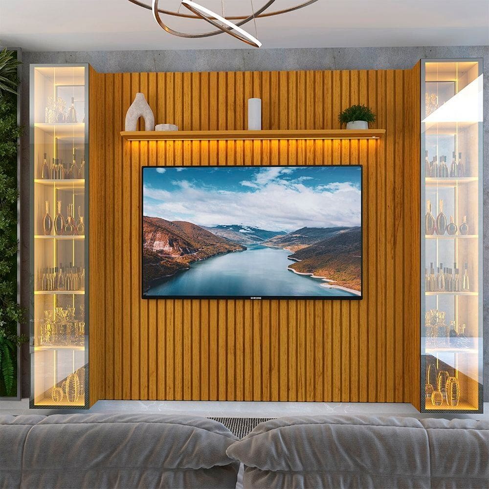 Painel para Tv 84 Polegadas 2 Portas com Led com Espelho 304,8cm 100% Mdf Nobre Clean/luminare Naturale