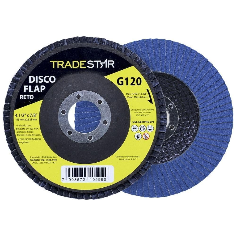 Disco Flap 115 Mm G120 Fibra Reto Azul Aço E Inox Tradestar