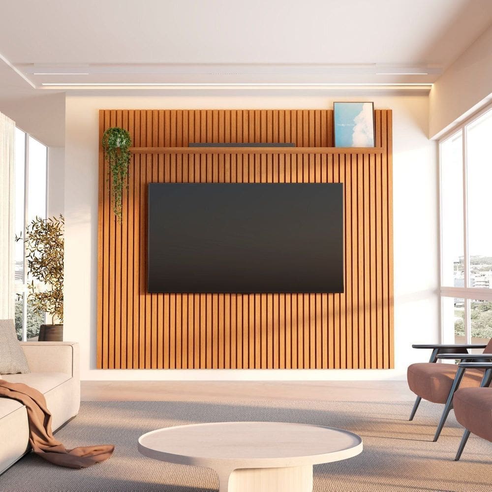 Painel para até Tv 85 Polegadas 230x250cm 100% Mdf Aloe Cabecasa Madeiramadeira Marrom
