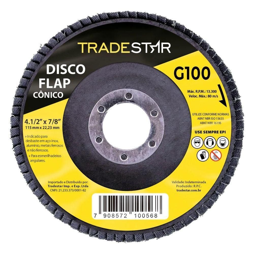 Disco Flap 115 Mm G100 Fibra Cônico Aço Tradestar