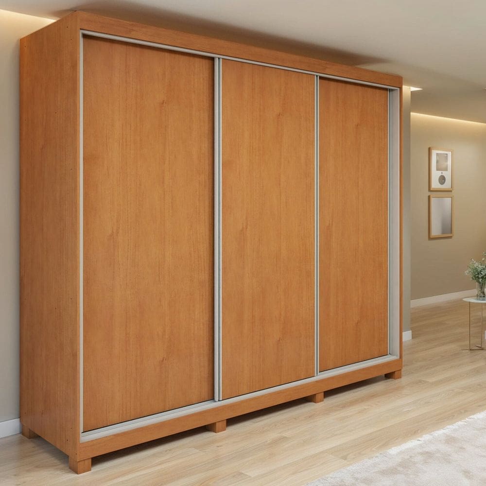 Guarda-roupa Nord 3 Portas 4 Gavetas 100% Mdf com Pés Quadrix Amêndoa Clean/Off White