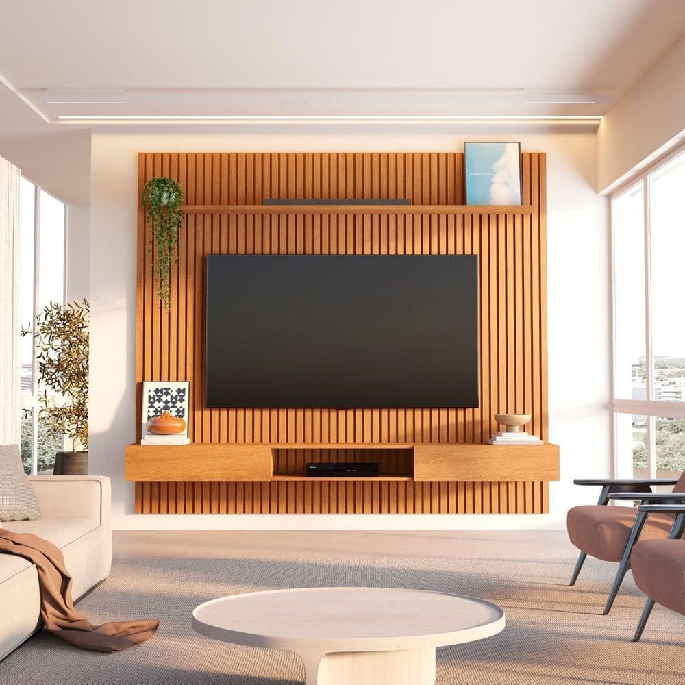 Rack com Painel Ripado para Tv até 85 Polegadas 230x250cm 100% Mdf Aloe Cabecasa Madeiramadeira Marrom
