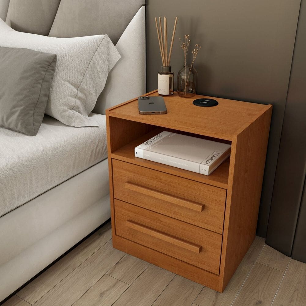 Mesa de Cabeceira com Usb 2 Gavetas Ripado Espresso Móveis Cinamomo