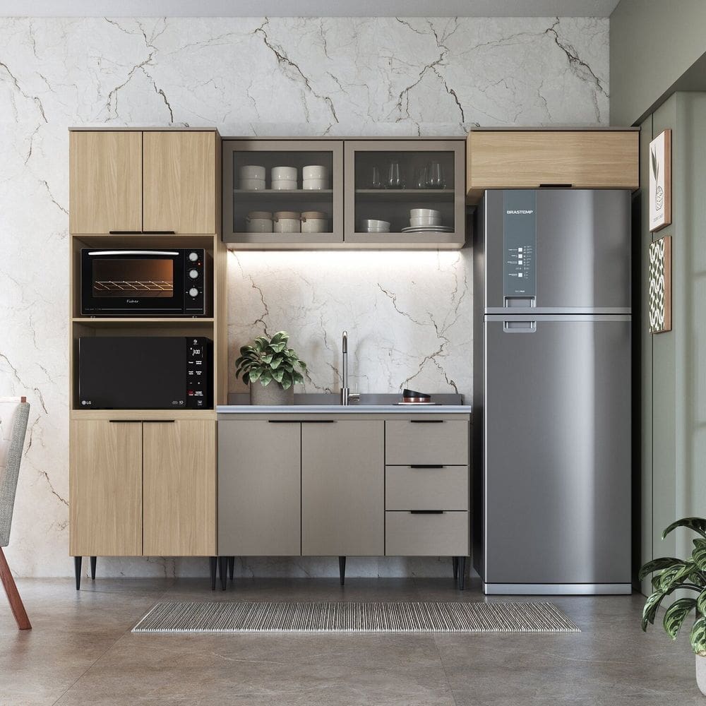 Cozinha Completa 4 Pecas com Torre Quente e Aéreo de Vidro Lavínia Imperial/Fumê
