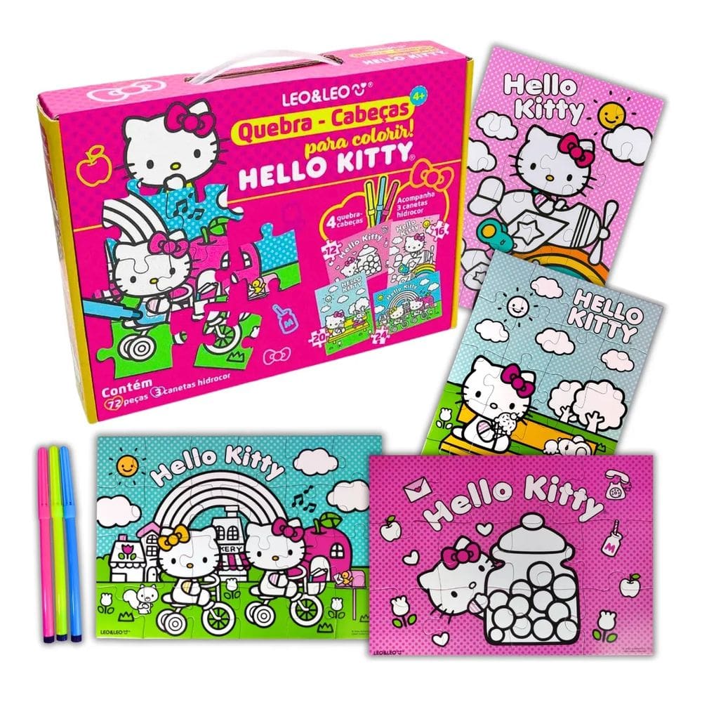 Quebra-Cabeça Cartonado Hello Kitty Para Colorir 4 em 1