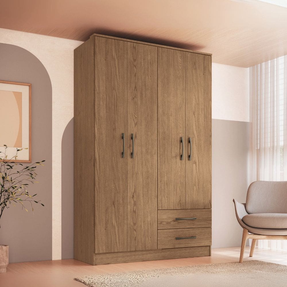 Guarda-roupa 4 Portas 2 Gavetas Tóquio Macadâmia