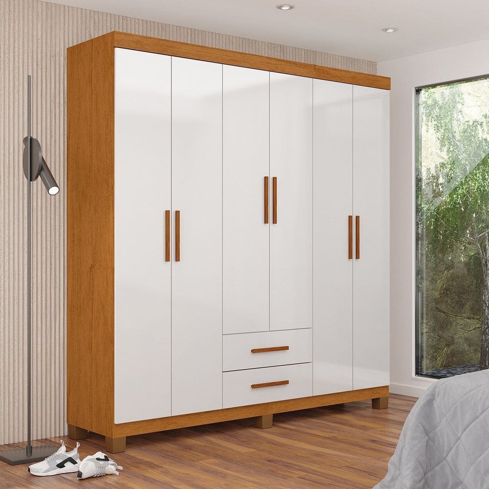 Guarda-roupa 6 Portas 2 Gavetas com Pés Aurora Cinamomo/Branco