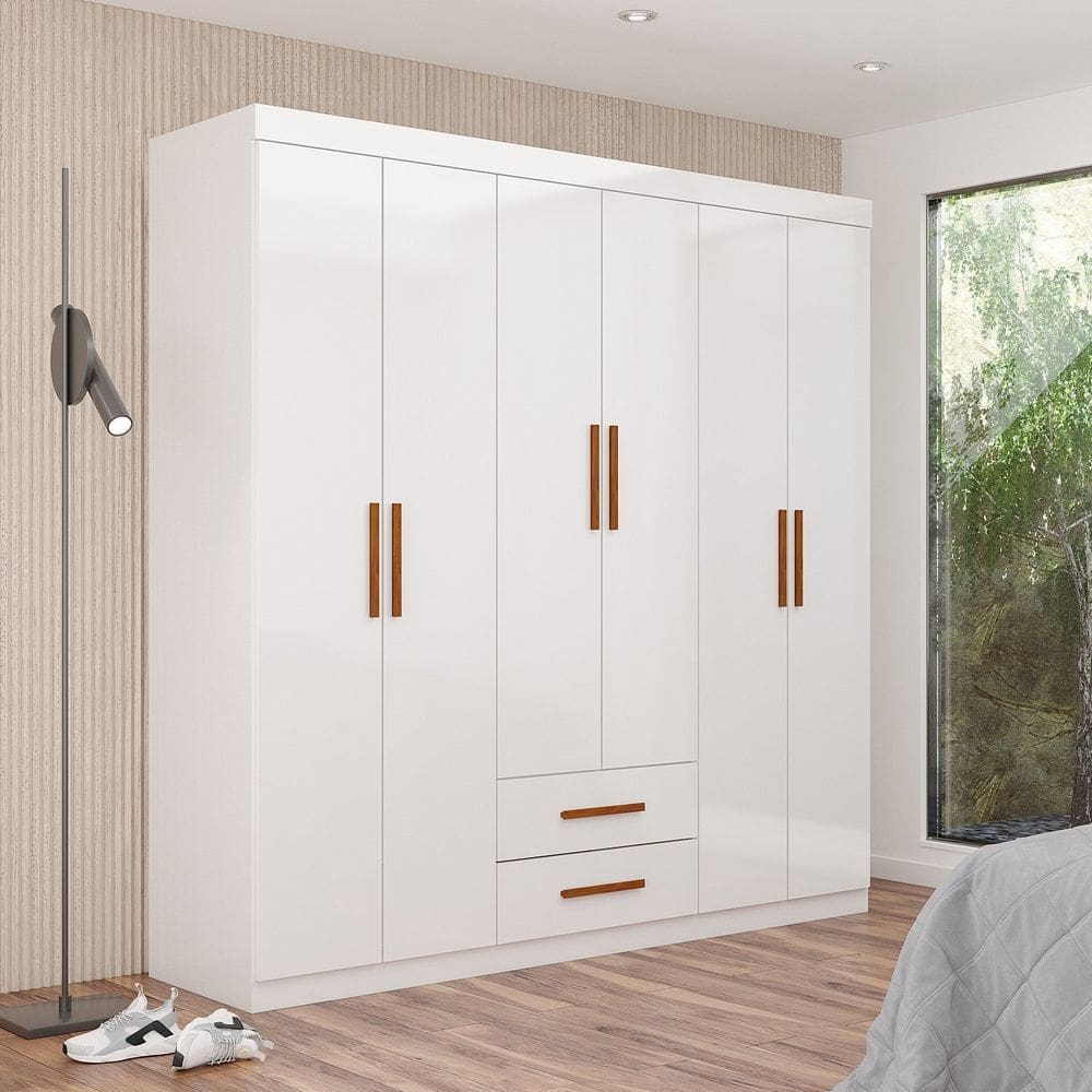 Guarda-roupa 6 Portas 2 Gavetas Aurora Branco