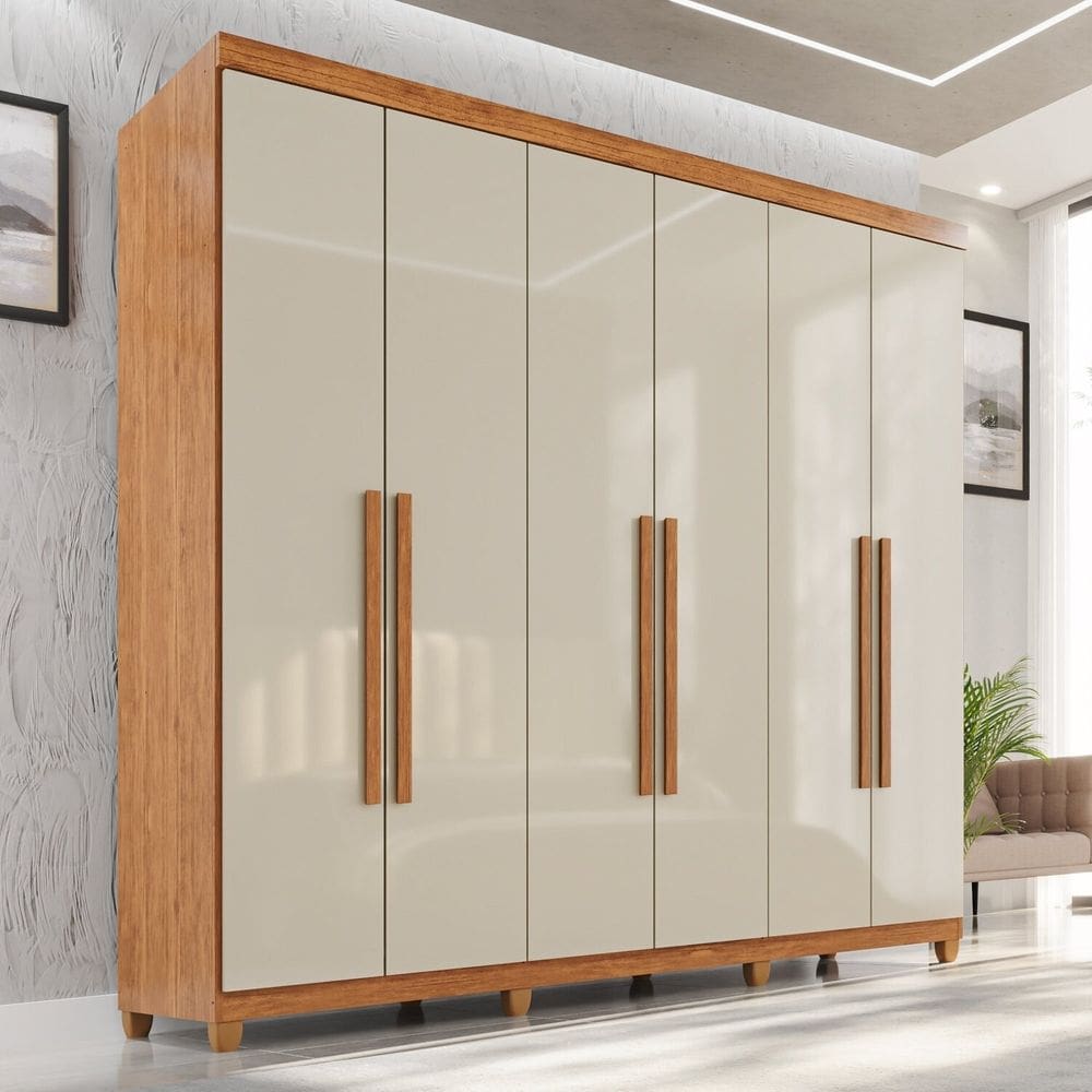 Guarda-roupa Casal 6 Portas 2 Gavetas com Pés 100% Mdf Nápoles Yescasa Cinamomo / Off White