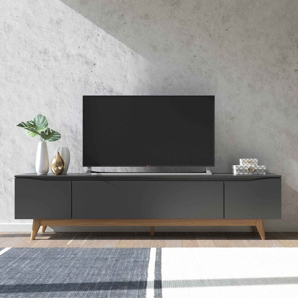 Rack para Tv 75 Polegadas Pés em Madeira Maciça 219,5cm Flynt Preto Touch / Natural