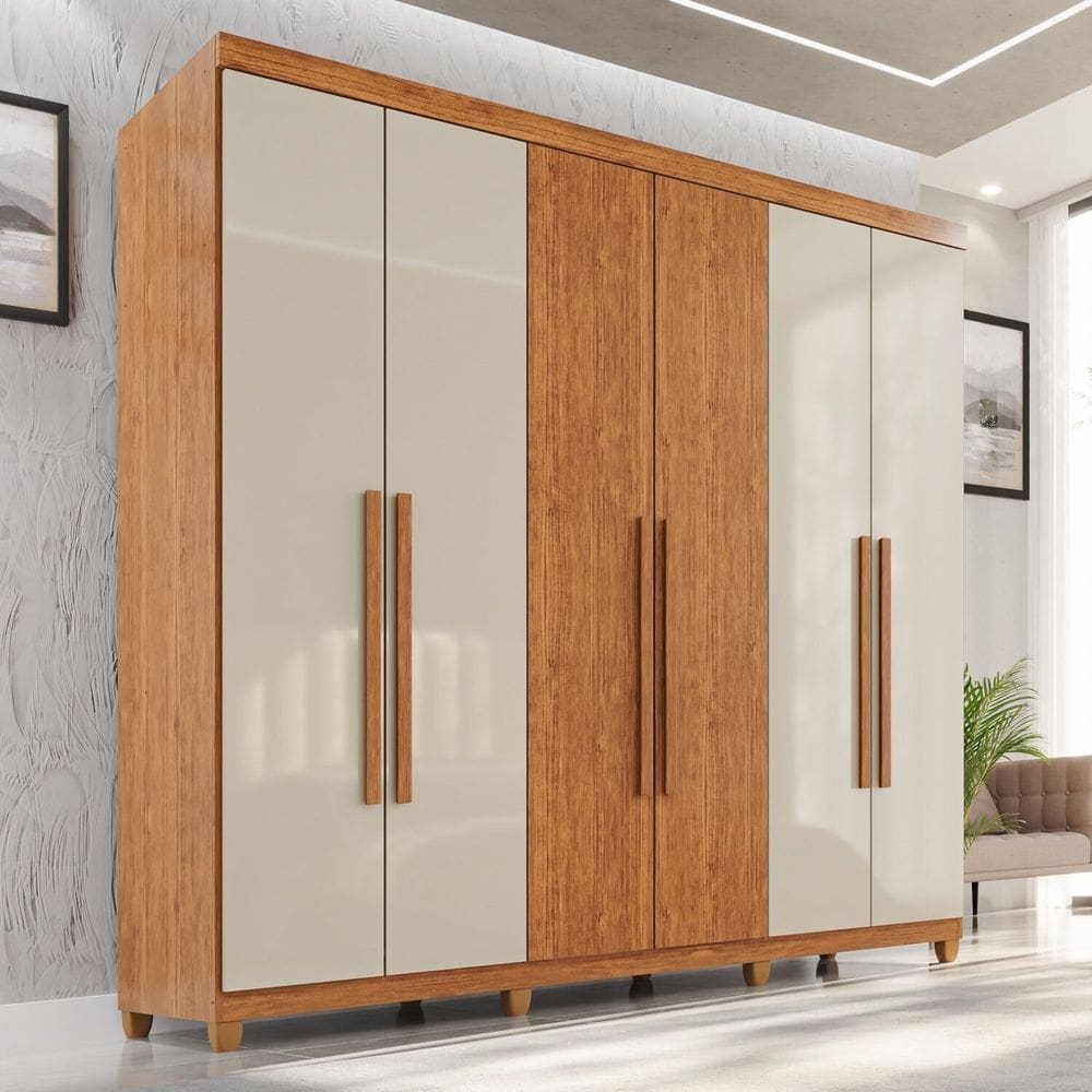 Guarda-roupa Casal 6 Portas 2 Gavetas com Pés 100% Mdf Nápoles Yescasa Cinamomo / Off White