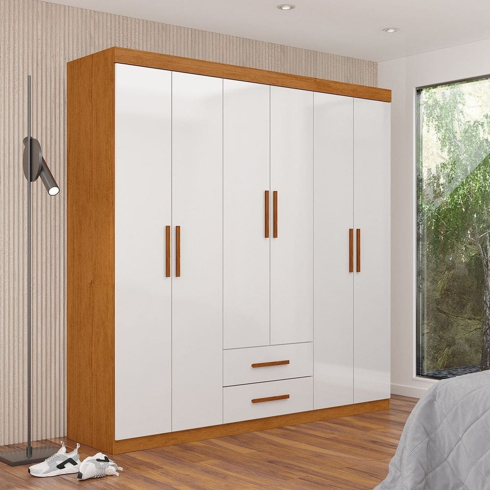 Guarda-roupa 6 Portas 2 Gavetas Aurora Cinamomo-Branco