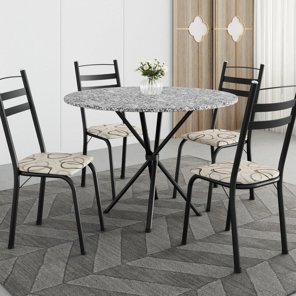 Conjunto de Mesa Redonda 80cm X 77cm com 4 Cadeiras Leia Preto/Cedro/Ocre