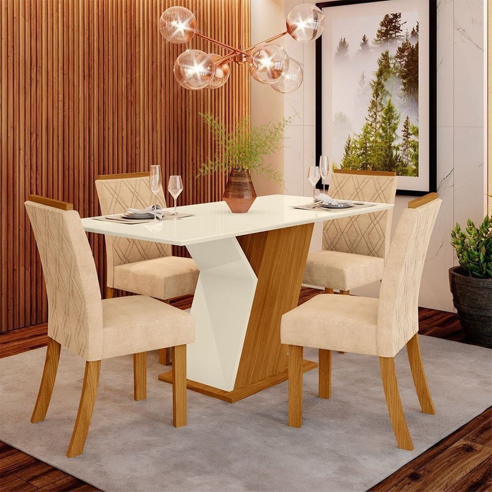 Conjunto Sala de Jantar Mesa 120cm 4 Cadeiras Évelin Espresso Móveis Marrom/Off White