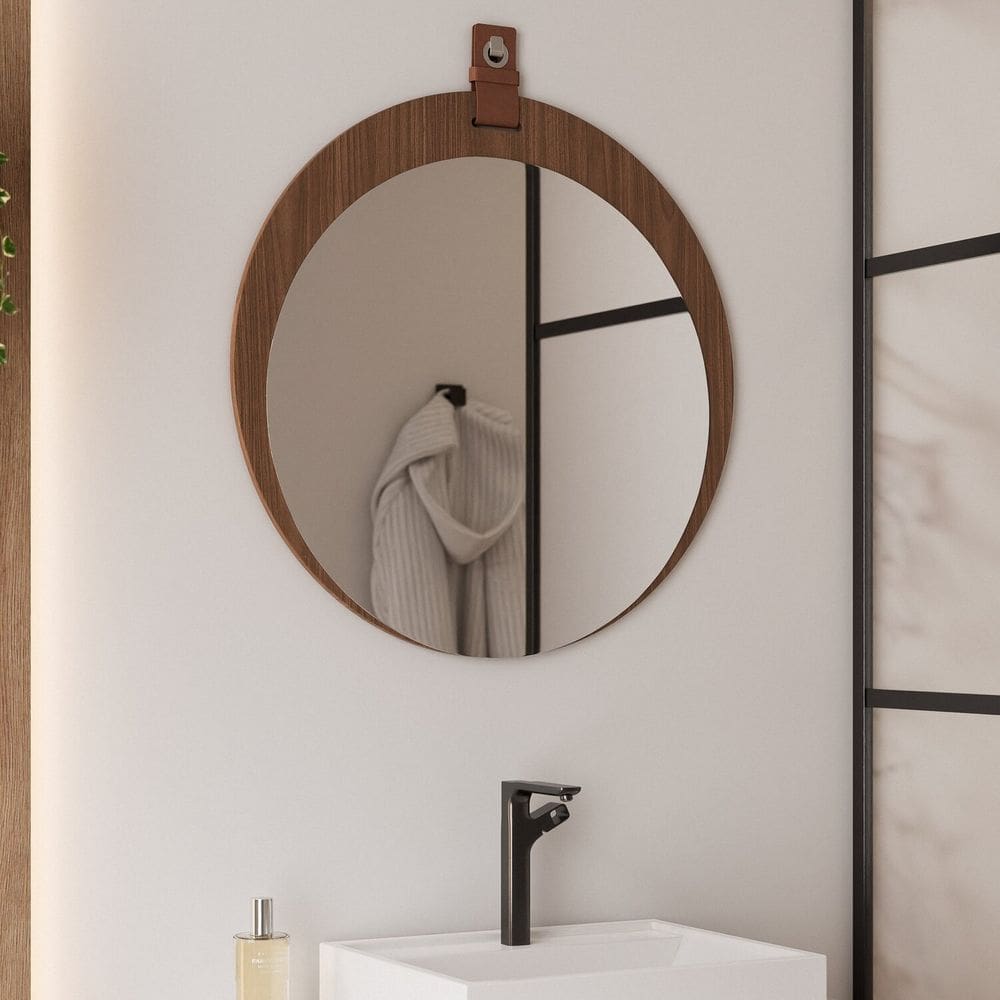 Espelheira para Banheiro Alça em Couro Lua Espresso Móveis Freijó