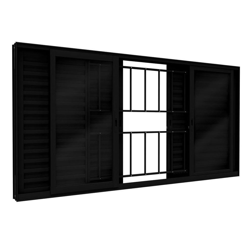 Janela Veneziana de Alumínio 6 Folhas com Grade e Fecho Embutido 120x200cm Lucasa Eccellente Preto