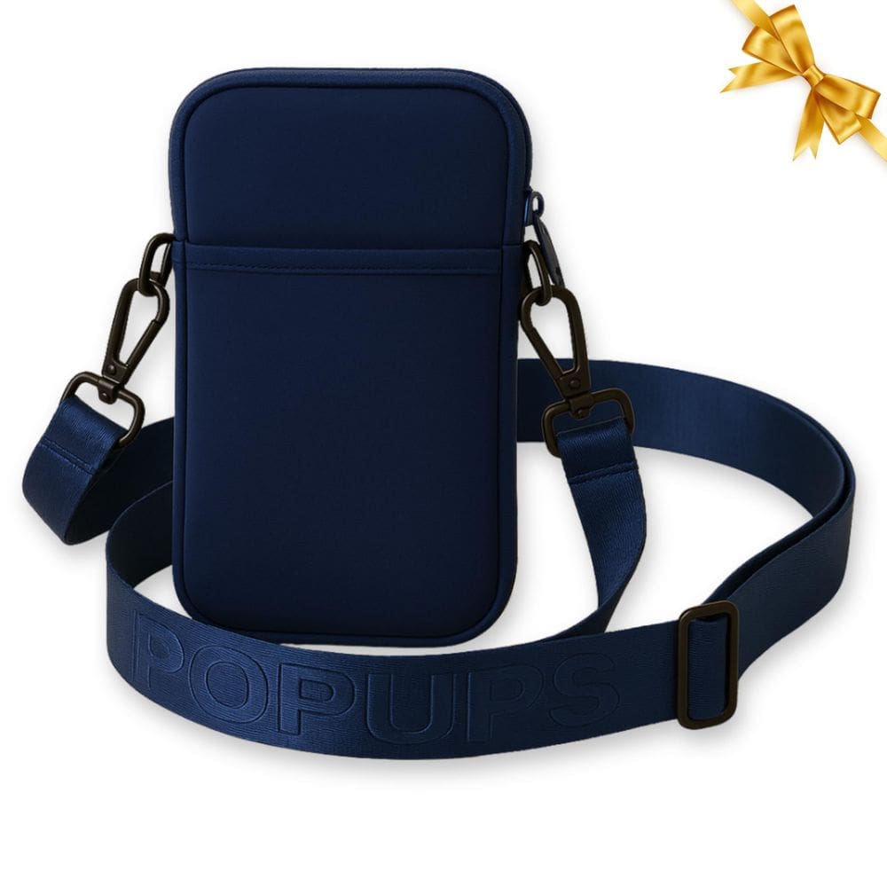 Bolsa de telefone transversal POUPS de neoprene para mulheres em azul profundo