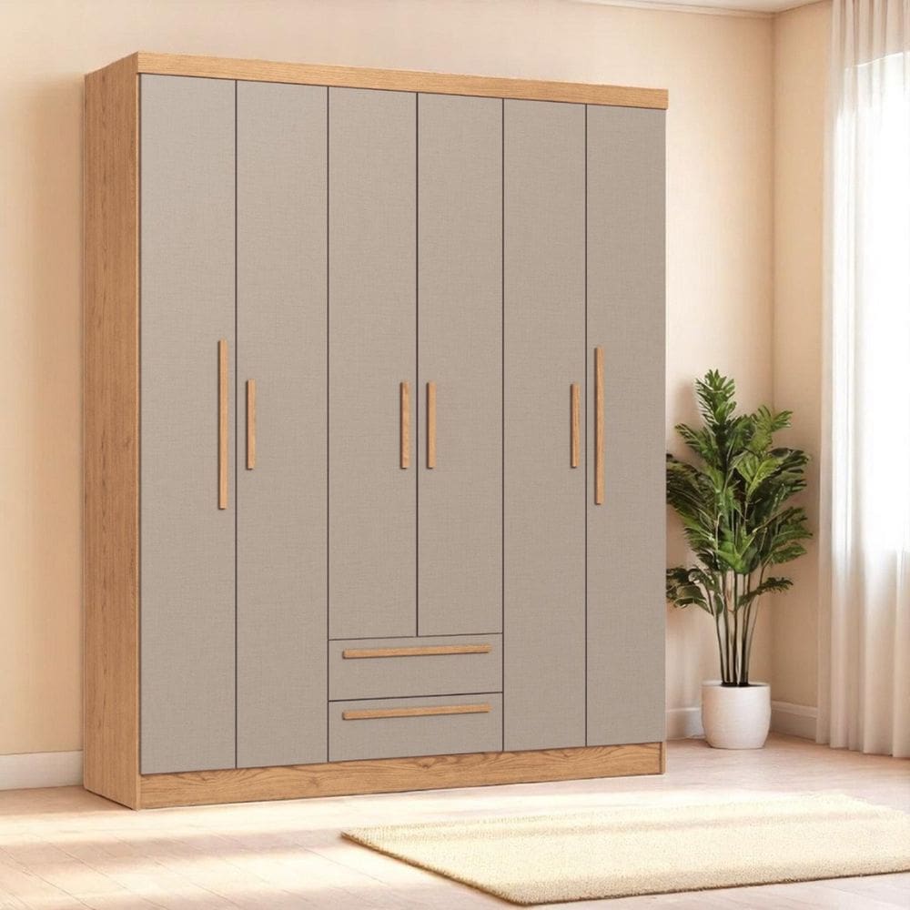 Guarda-roupa 6 Portas 2 Gavetas Mali New Cedro/Duna