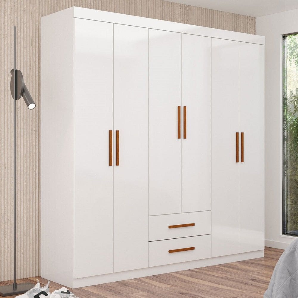 Guarda-Roupa Solteiro Aurora 6 Portas 2 Gavetas Branco - Carioca Móveis