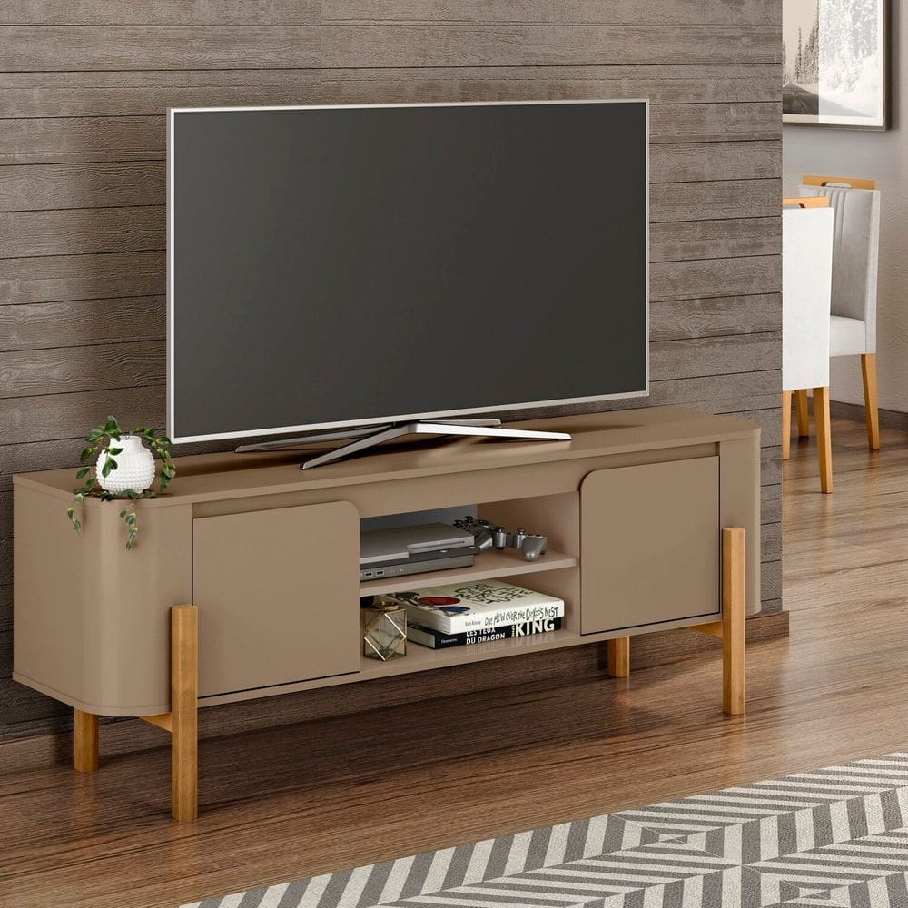 Rack para Tv 65 Polegadas Pés em Madeira Maciça Camburi Cinza