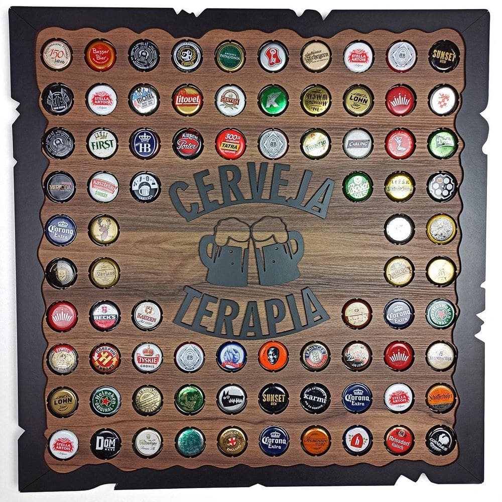 Quadro Porta Tampinhas Presente Criativo - Cerveja Terapia