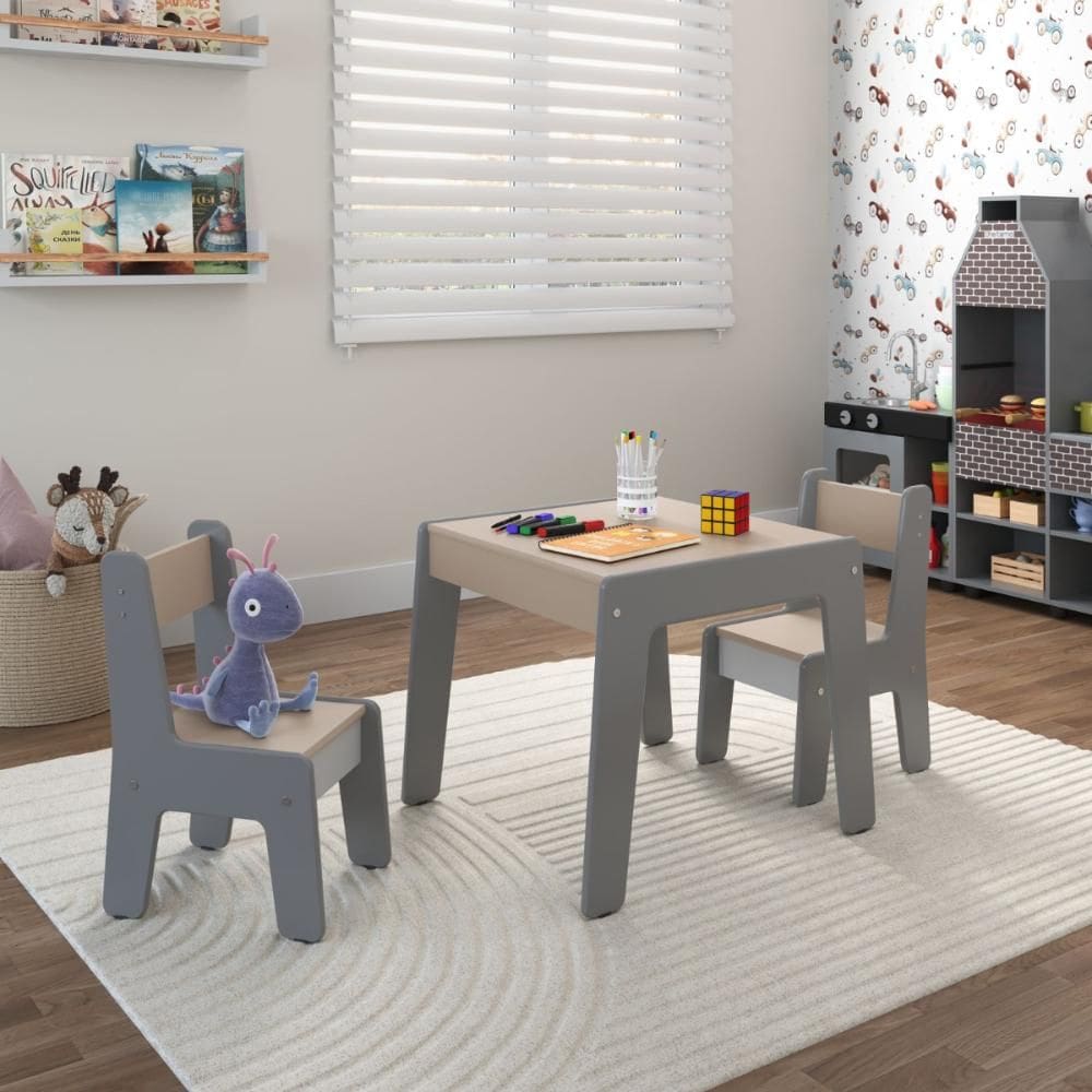 Conjunto Mesa Infantil 2 Cadeiras MDF Diana Cinza Conect
