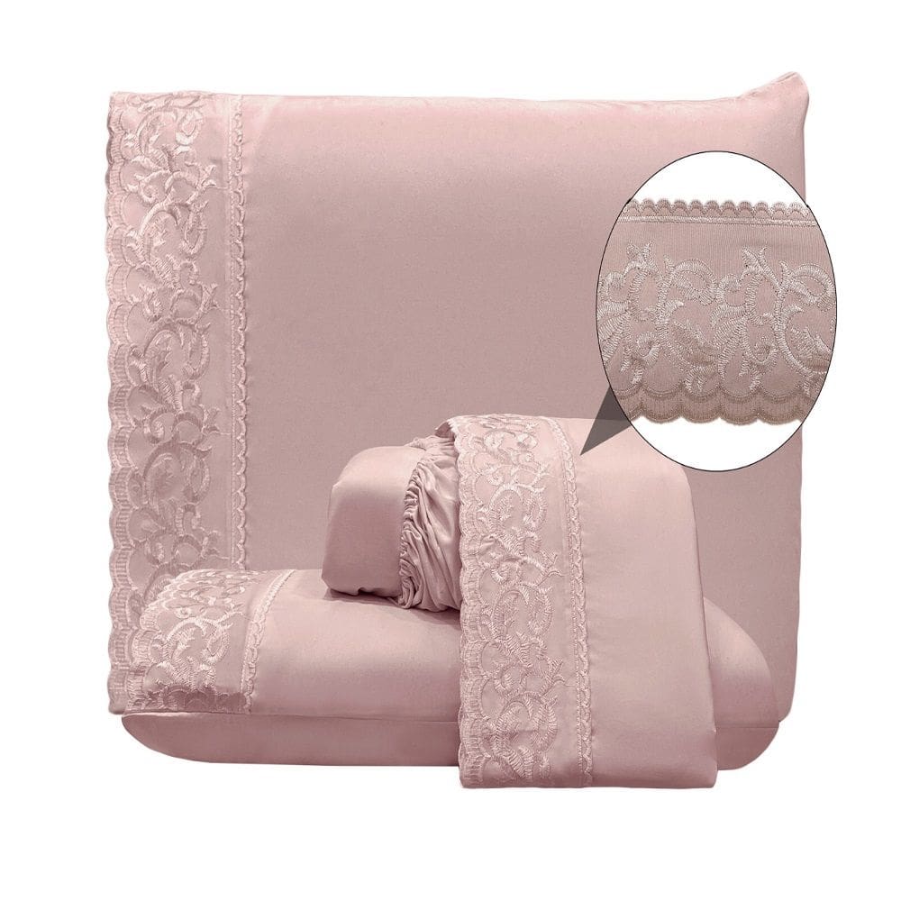 Jogo Lençol Casal Nuanc Bordado Inglês 4pç 100% Poliéster - Malv