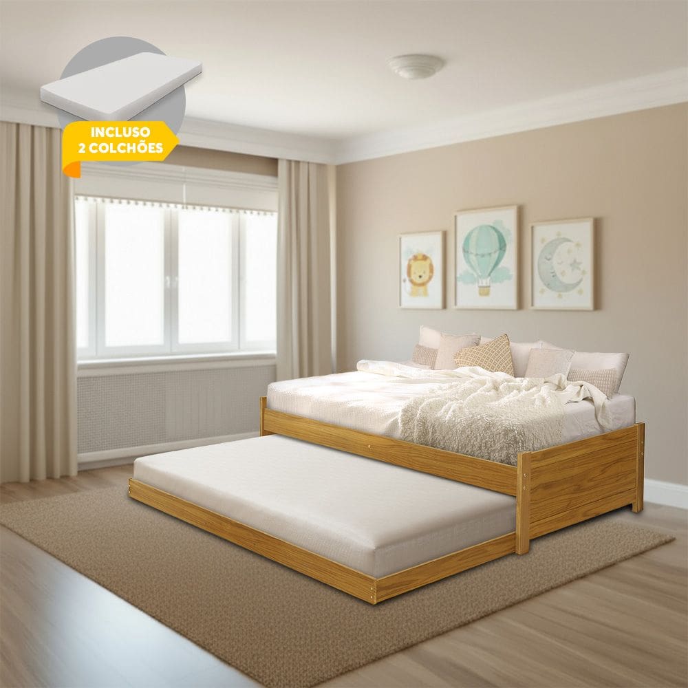 Bicama Bibox Gabrieli Infantil em Madeira Maciça Imbuia com 2 Colchões