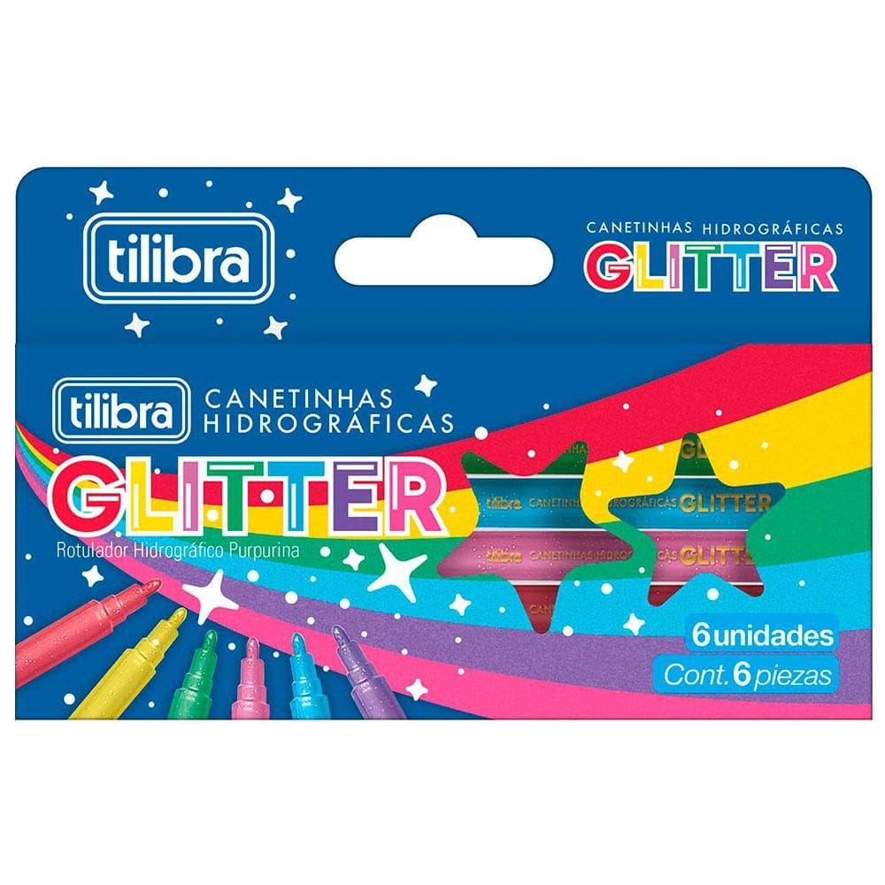 Caneta hidrográfica Glitter com 6 unidades 390771 - Tilibra