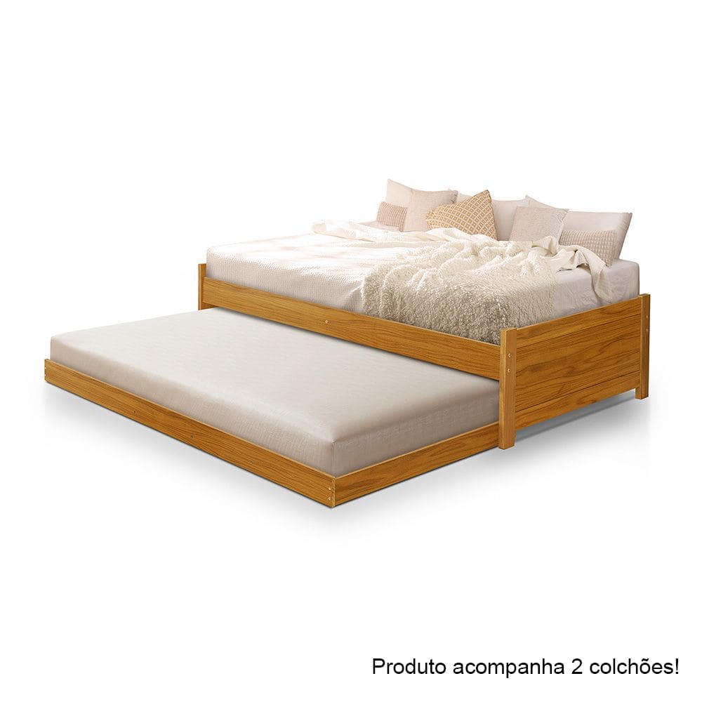 Bicama Bibox Gabrieli Infantil em Madeira Maciça Imbuia com 2 Colchões