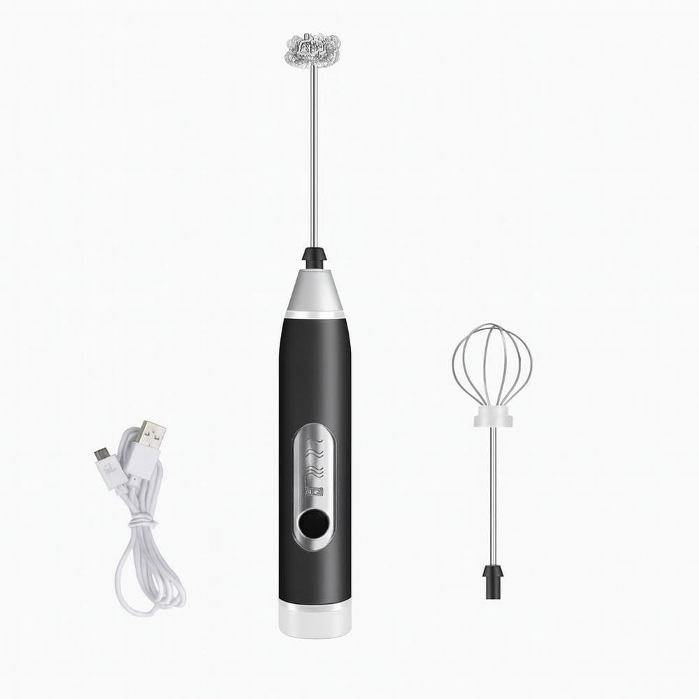 Mini Mixer Portátil Usb Com 3 Velocidades – Espumador De Leite, Batedor De Ovos, Whey E Shakes Cremosos Preto