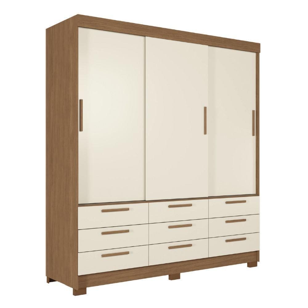 Guarda Roupas Casal 3 Portas 9 Gavetas Uraí Andirá Madeirado / Areia