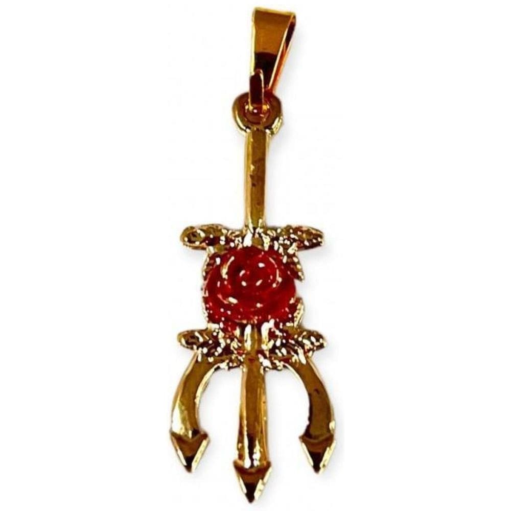 Pingente Tridente Pomba Gira Com Rosa 3,2 Cm Dourado