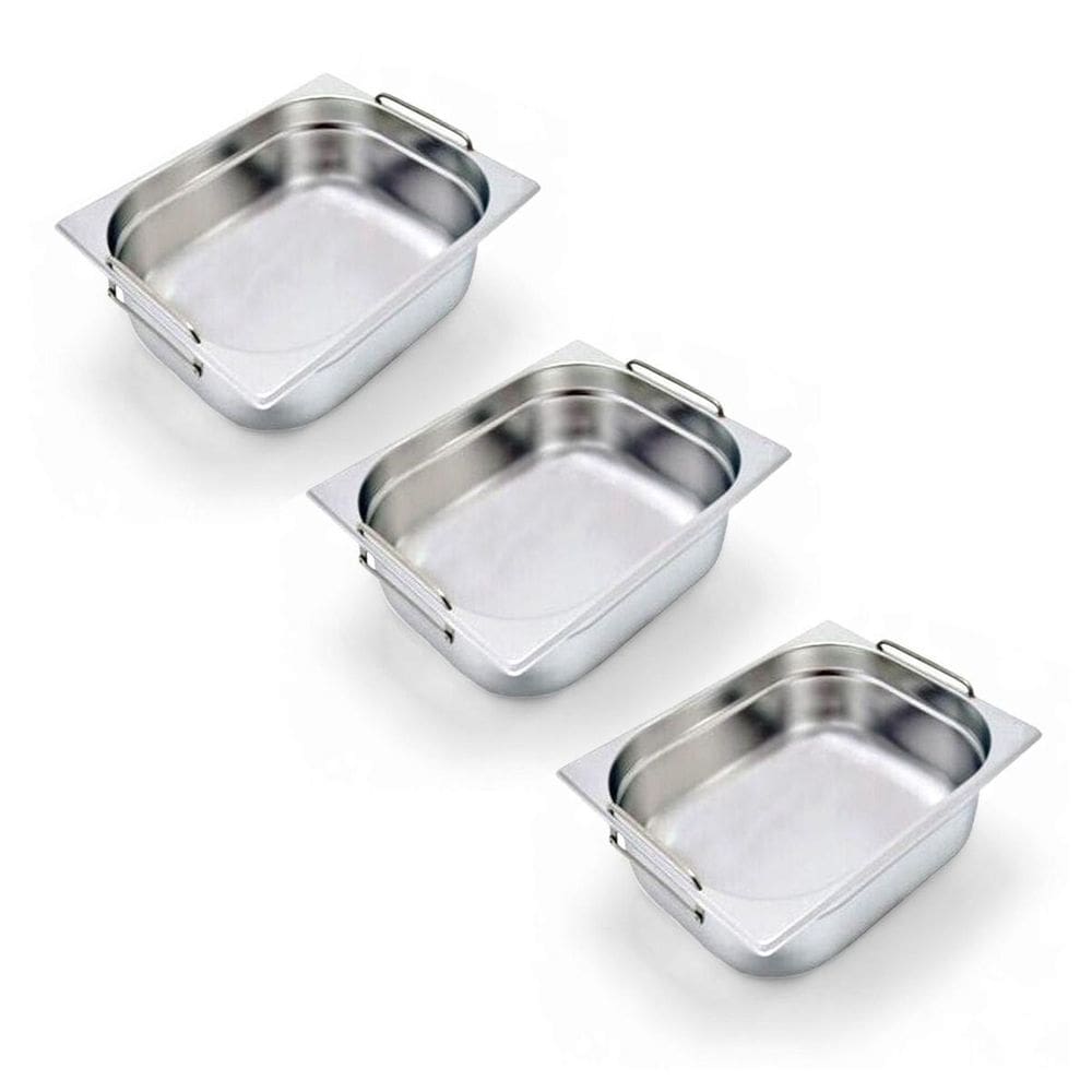 Kit 3 Cubas Gastronômica Inox Gn 1/2 150Mm Com Alça Prateada