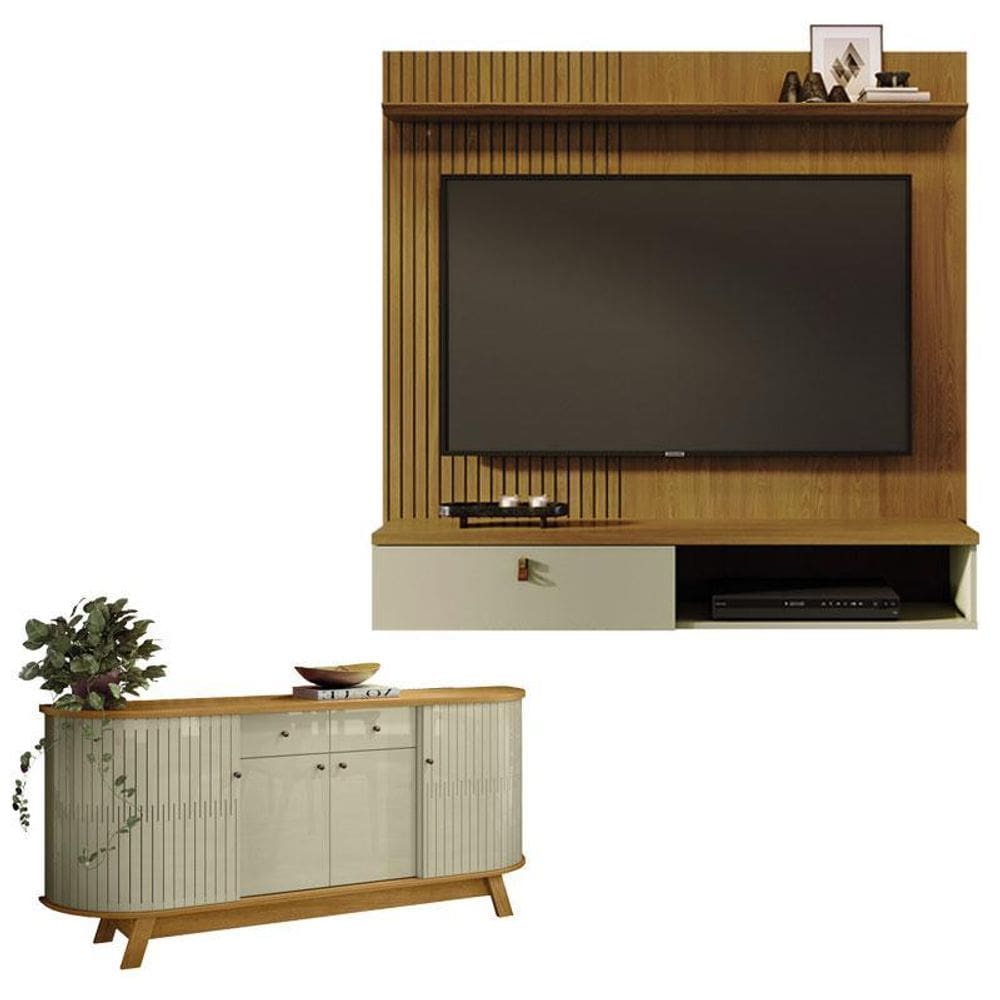 Estante Home Theater Suspenso Íris com Aparador para Sala Buffet Mônaco Cumaru Opala - Madetec